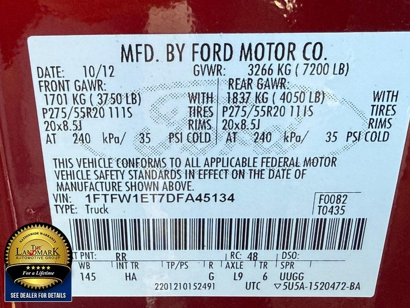 2013 Ford F-150 4WD SuperCrew 145" Lariat